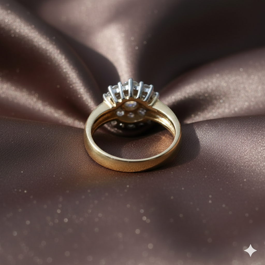 14K Yellow Gold Plated Round Shape Moissanite Cluster Engagement Ring for Women – Diamond Cluster Ring, Perfect Gift for Her