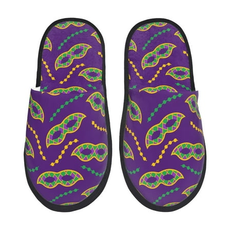 Balery Carnival Masks and Beads Slient Indoor Furry Fleece Comfort House Shoes Soft Non-Slip Home Shoes Cotton slippers House Slippers-- Medium