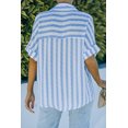 thumbnail image 1 of ABPHQTO Camisa con botones y manga enrollada a rayas con cuello en V para mujer, 1 of 5