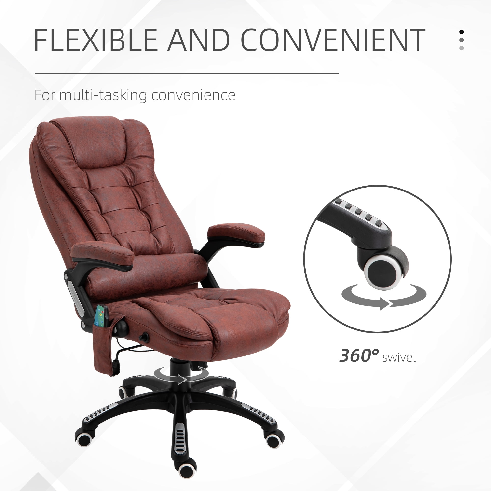 Vinsetto 6 Point Vibration Massage Office Chair with Heat, High Back Executive Office Chair with Padded Armrests, Microfiber Reclining Computer Chair, Red