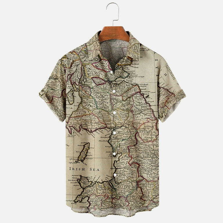 Uveasisha Mens World Map Print Shirts Button Down Hawaiian Shirt Loose Fit Short Sleeve Graphic T Shirt Tropical Beach Aloha Shirts 2024 Yellow XL
