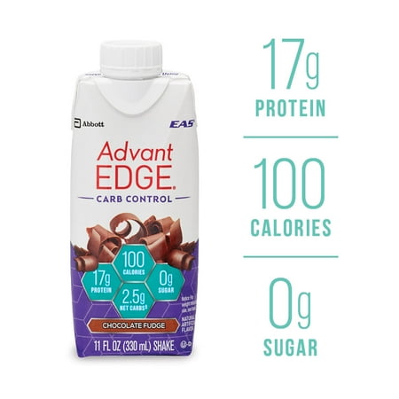 EAS AdvantEDGE Carb Control Protein Shake Chocolate Fudge Ready-to-Drink, 17 g of Protein 11 fl oz Bottle, 4 Count