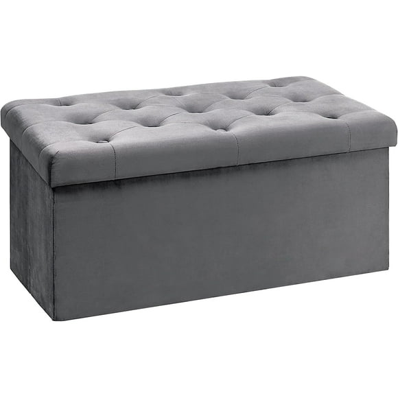 SURJDE Folding Storage Ottoman, Long Ottomans Shoes Bench, Velvet Storaeg Chest Footrest Seat 31.5"x15.7"x15.7" (Grey, Large)