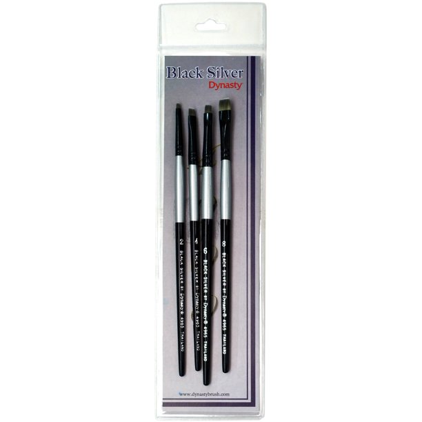 Black Silver Short Handle Brush Set 4/PkgShader 2, 4, 6 & 8