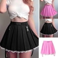 thumbnail image 2 of Women Girls Y2k Lace Patchwork Mini Pleated Skirt Harajuku Gothic A-line Lace Up Ruffle Short Skirts, 2 of 5