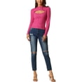 thumbnail image 2 of Suéter corto de manga larga de punto trenzado con corte frontal para mujeres Inspire Chic Otoño Invierno M Rosa Fucsia, 2 of 6
