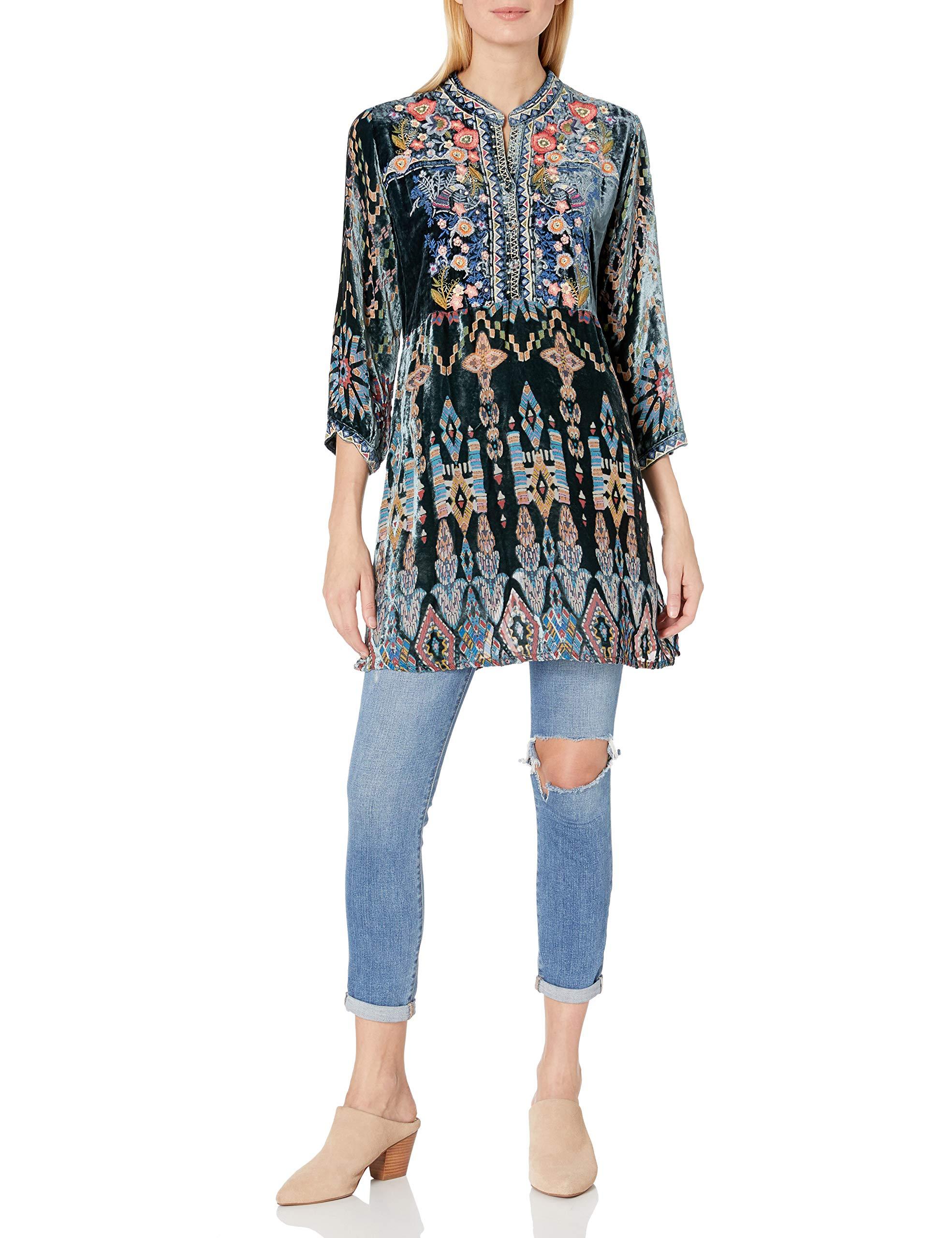 Printed Velvet Burnout Mix Tunic Dress 