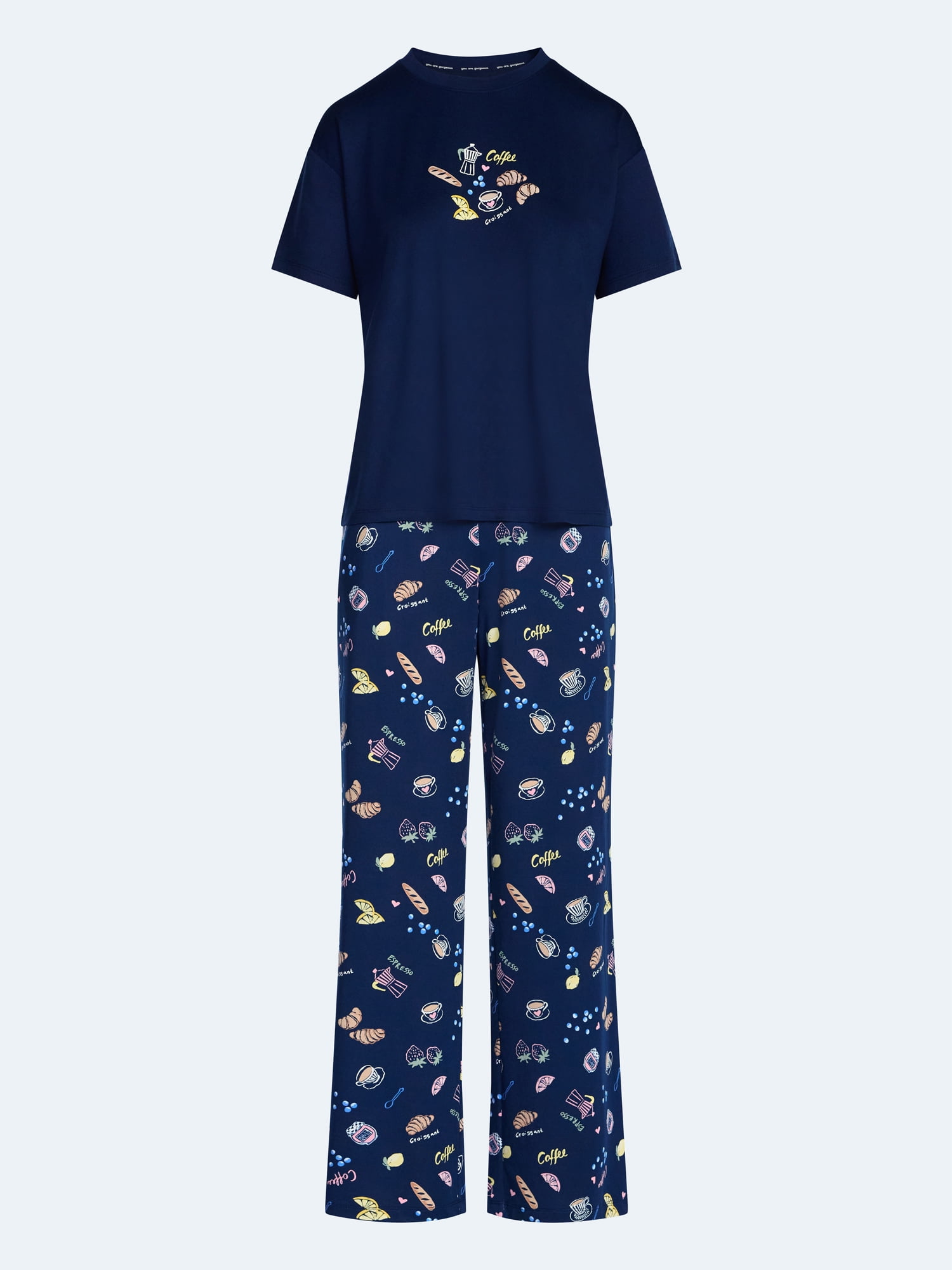 Joyspun Women's Dreamy Soft Collection Short Sleeve Sleep Top and Open Leg Pants Pajama Set, 2-Piece, Sizes XS-3X