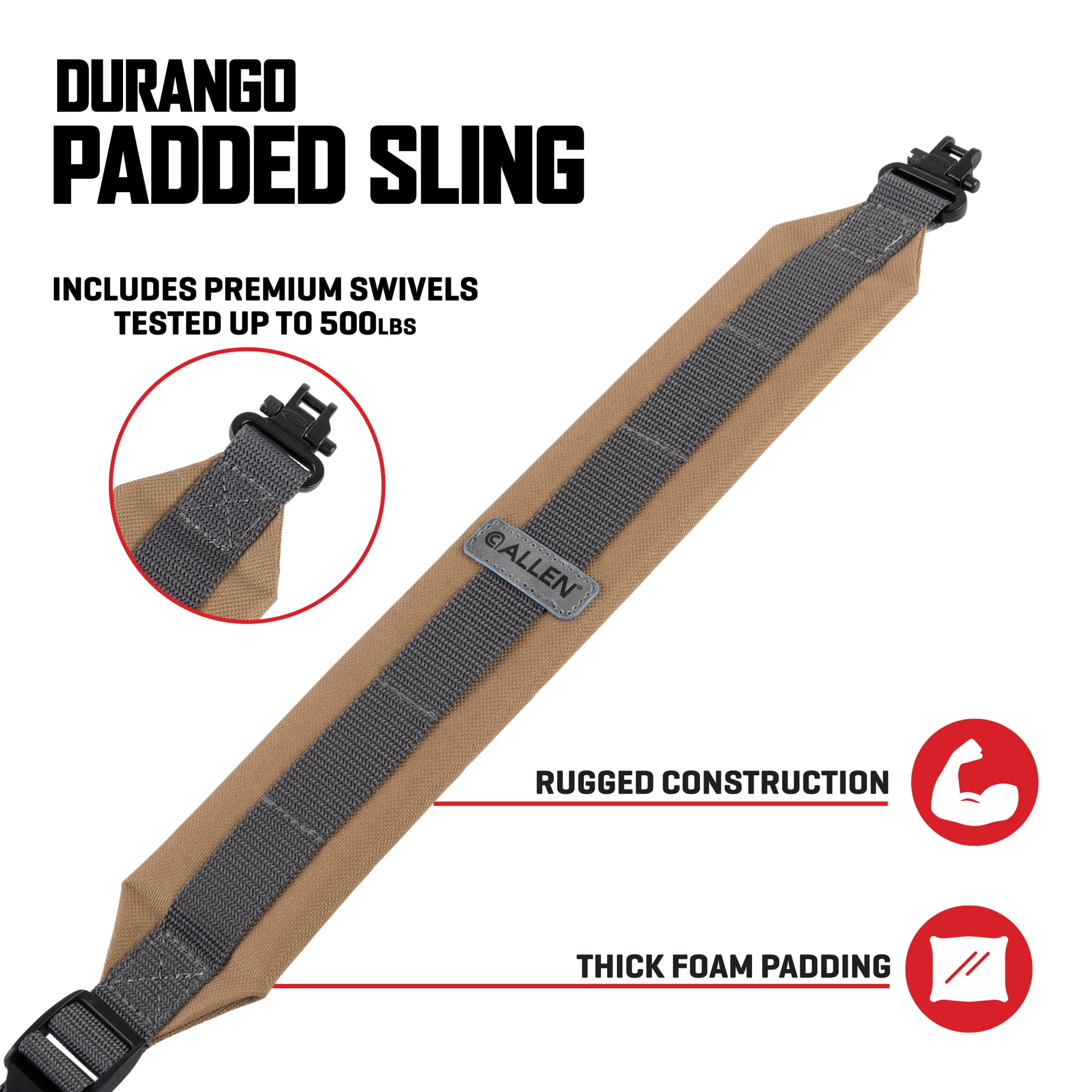 Allen Company Durango Two-Point Padded Sling W/ Swivels, Holds 500Lbs., Fde