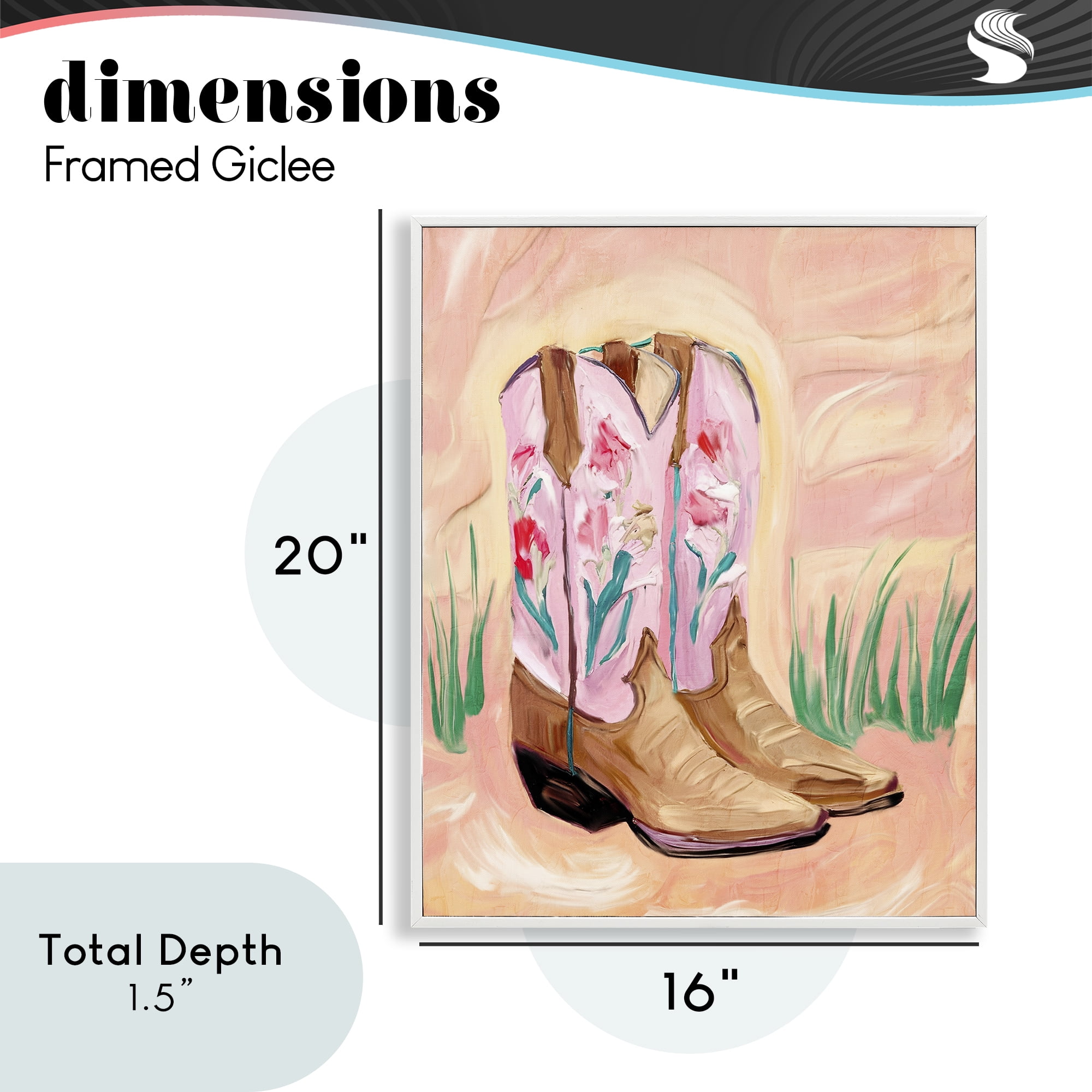 Floral Pinks Boots White Framed Giclee Art, design by Kim Allen