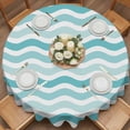 thumbnail image 3 of Round Tablecloth Geometric Striped Pattern Waterproof Oil Proof Polyester Table Cloth Cover Decor for Home Dining Outdoor,Patio,Parties, 54" Dia. Aqua White Wave Pattern, 3 of 9