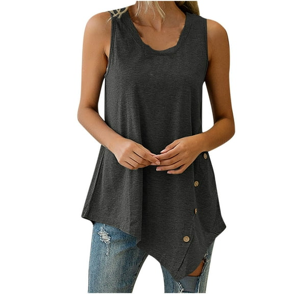 Babysbule Womens Summer Tops Clearance Women's Ladies V Neck Loose Tops Casual Solid Color Irregular T-Shirt Sleeveless Vest Blouse