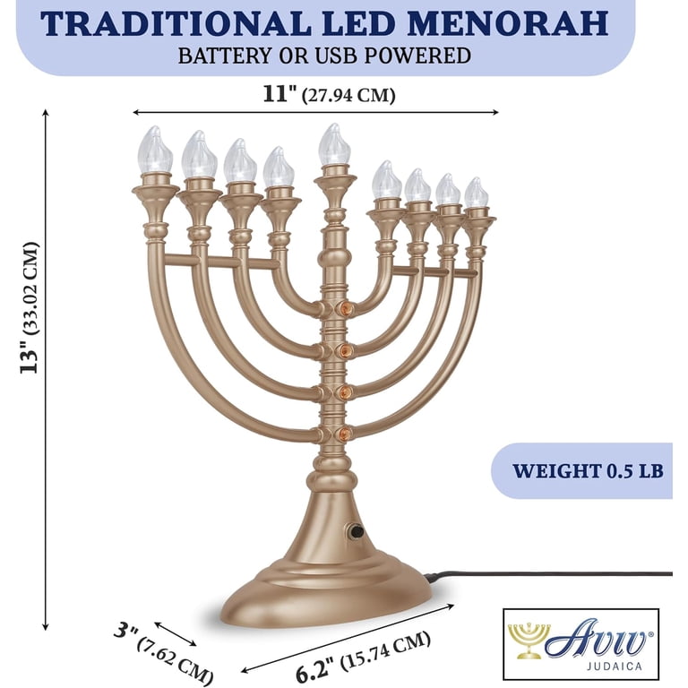 Aviv Judaica LED Electric Menorah, Gold, Battery or USB photo 6