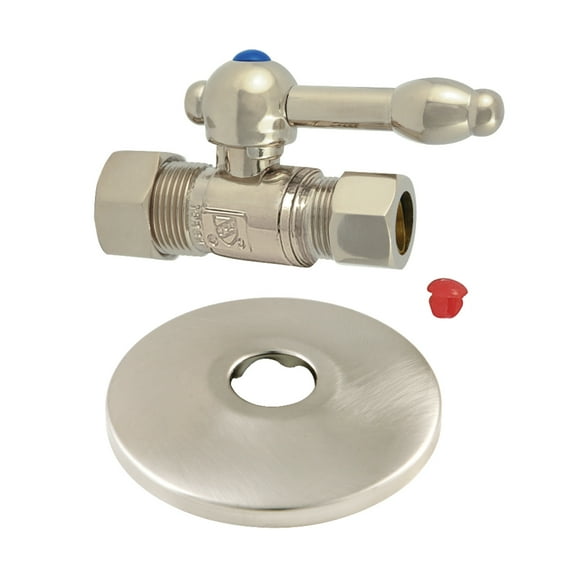 Kingston Brass CC44458KLK 5/8" OD Comp x 1/2" OD Comp Quarter-Turn Straight Stop Valve with Flange, Brushed Nickel