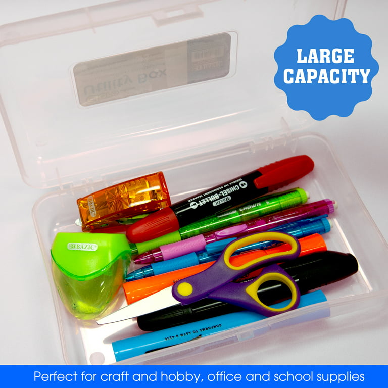 4-Pack Large Capacity Plastic Pencil Boxes for Student School Pens,  Markers, Crayons, Colorful Clear Stackable Cases for Office Supplies,  Storage