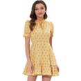 thumbnail image 1 of INSPIRE CHIC Women's Ruffle Floral Bow Tie Chiffon Puff Short Sleeve Fit & Flare Dress Yellow M, 1 of 5