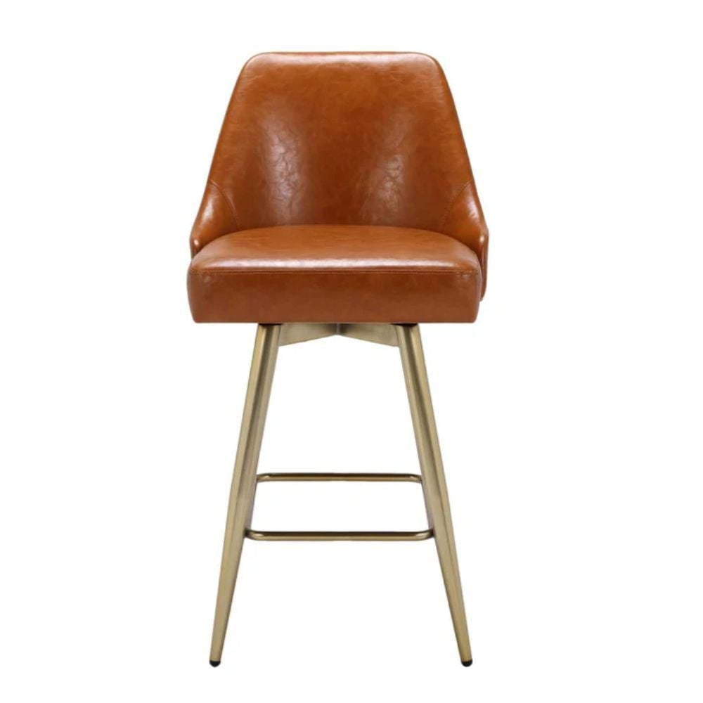 Mid-Century counter stool made with PU upholstery and brushed chrome golden legs in Tan (PU Leather)