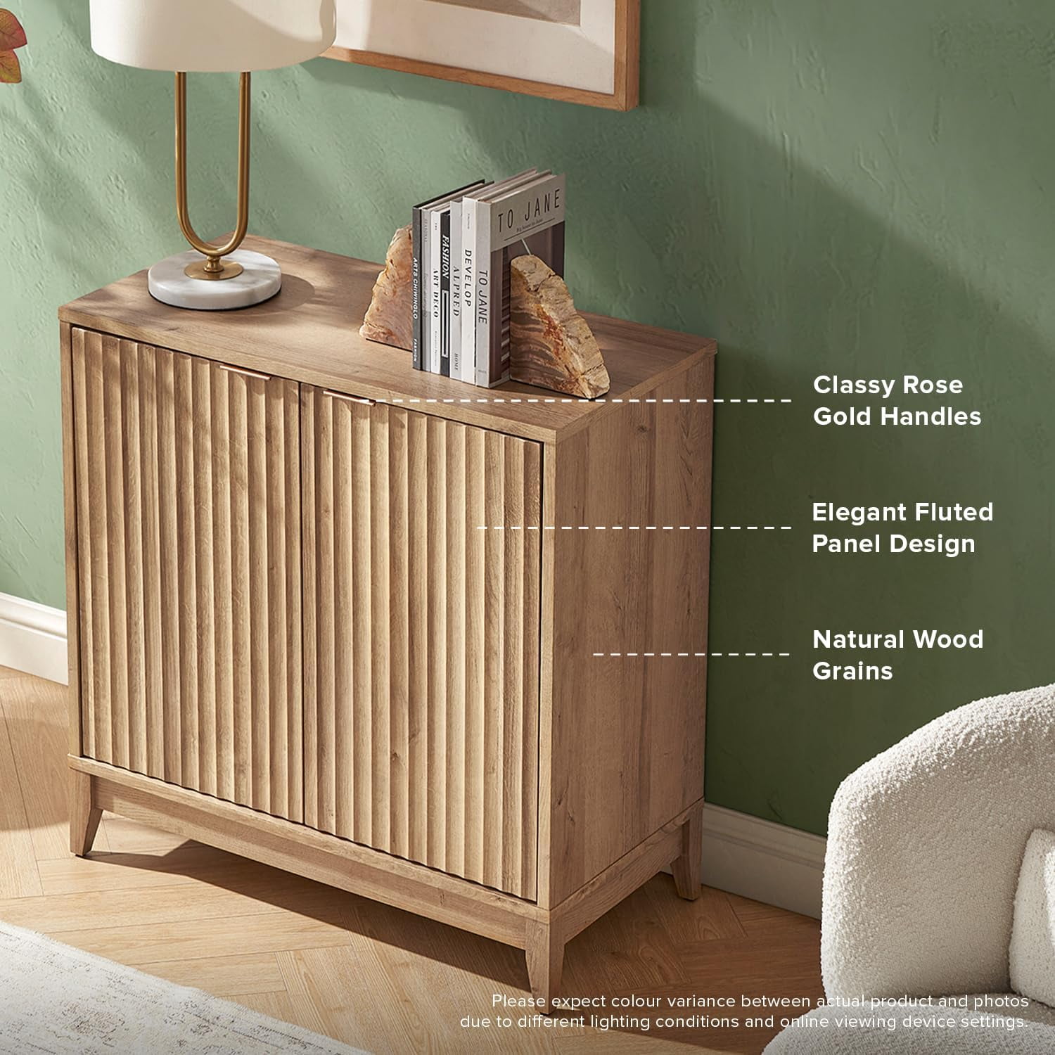 mopio Brooklyn Oak Storage Cabinet, Modern Farmhouse Entryway Accent Cabinet for Living Room