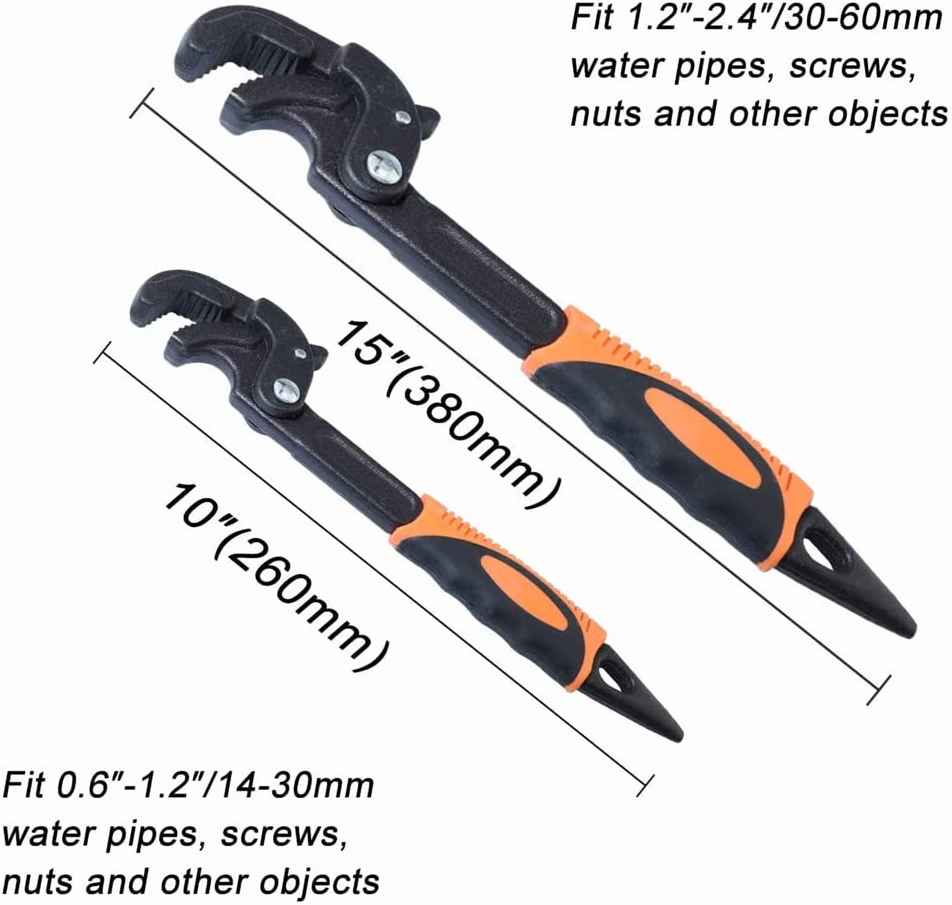 2 Pack Adjustable Wrench Quick Multi-function Self-Adjusting Spanner Power Grip Pipe Wrench 0.6”-2.4”/14mm-60mm