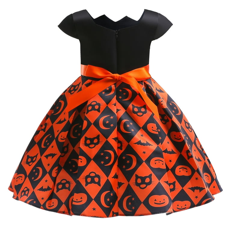 casual halloween dress Ekezon Girls Casual Dress Pumpkin Printed Halloween Costume Fancy Dress Outfits, Girl's, Size: 150CM/8-9T, Only Dress