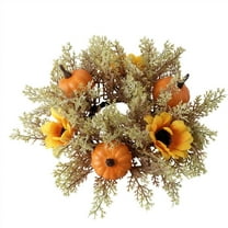 Fall Candle Rings Wreaths 3 Inch Center Small Wreaths with Pumpkins Sunflowers for Pillar Candles Autumn Harvest Festival Tabletop Decor