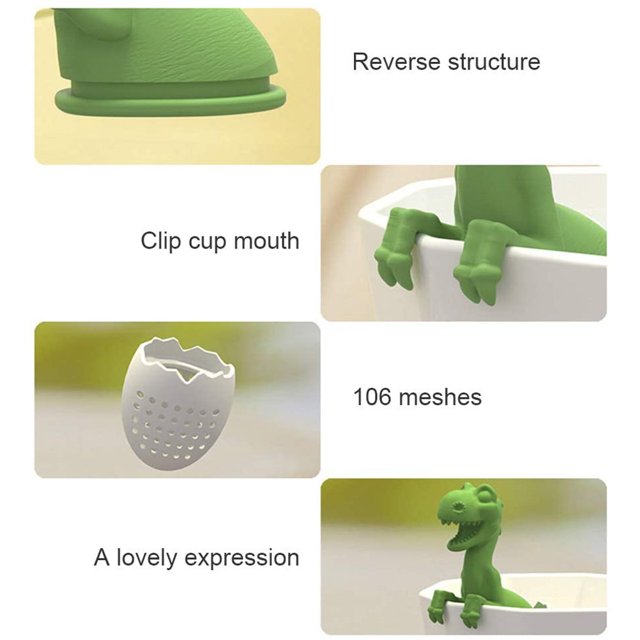 Filtro de té en forma de dinosaurios, Infusor de té de silicona resistente al calor, colador de té en forma de dinosaurios encantadores para bebés