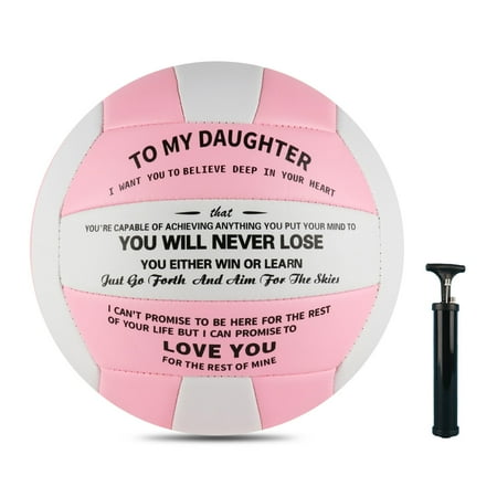 ANCBRUT Volleyball Gift for Daughter Personalized Indoor Outdoor Sports Balls, Engraved Message Volleyballs Official Size 5 Birthday Presents from Mom Dad, with Pump (Pink and White) C30