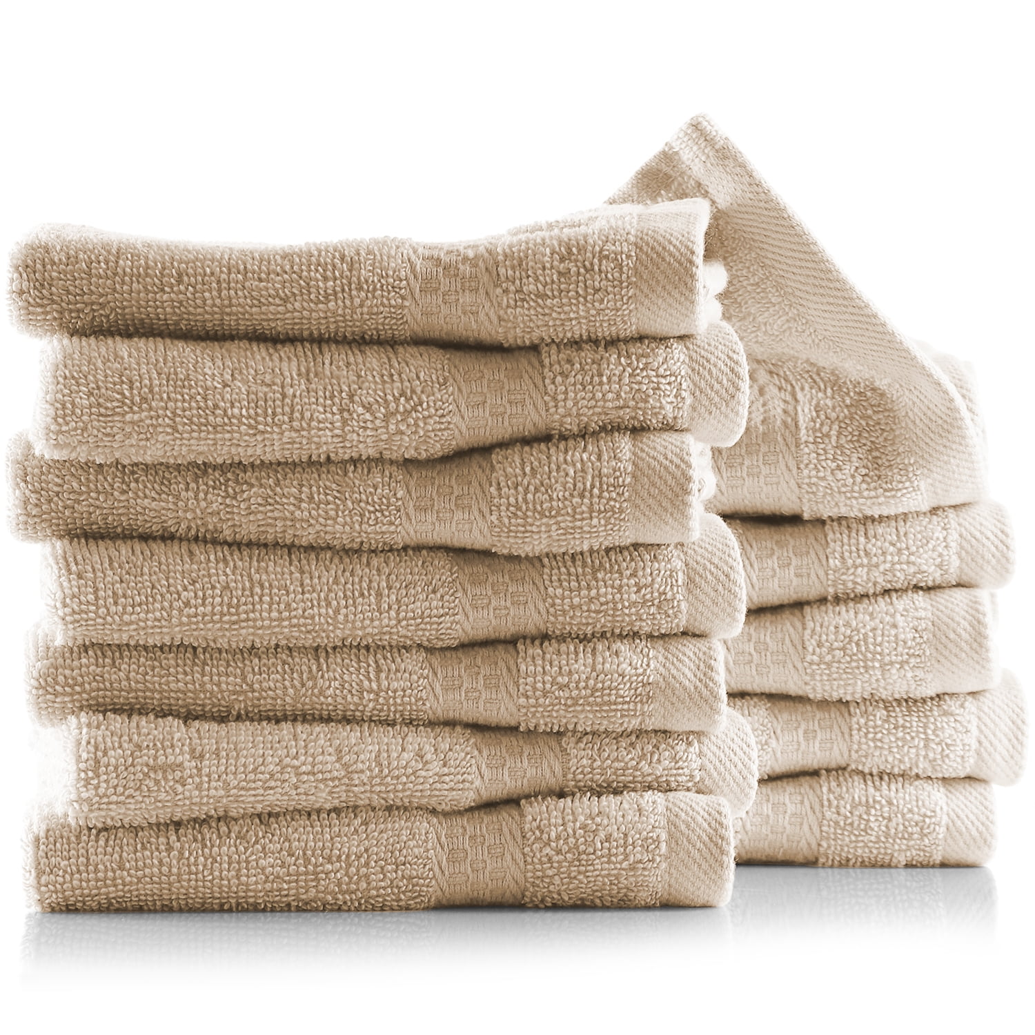 Clara Clark Bath Towels Set, 100% Cotton Luxury Soft Set of 12 Multipurpose Wash Cloths, Cream