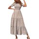 thumbnail image 1 of Vestido maxi largo con estampado de manga corta y cuello redondo bohemio para mujer Fridja bnh3501, 1 of 9