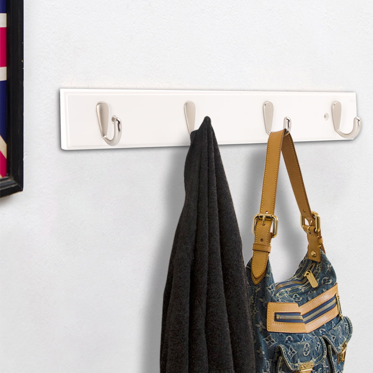 4/5 Metal Hook Wall Mount Bamboo Hanging Coat Rack Wall Hanger Clothes