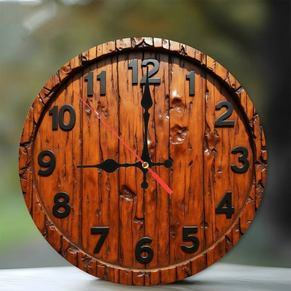 Rustic Wooden Wall Clock Vintage Home Decor Large Round 10-Inch Silent Wooden Wall Clock, Battery Operated (AA Batteries Not Included), Artistic Home Decor