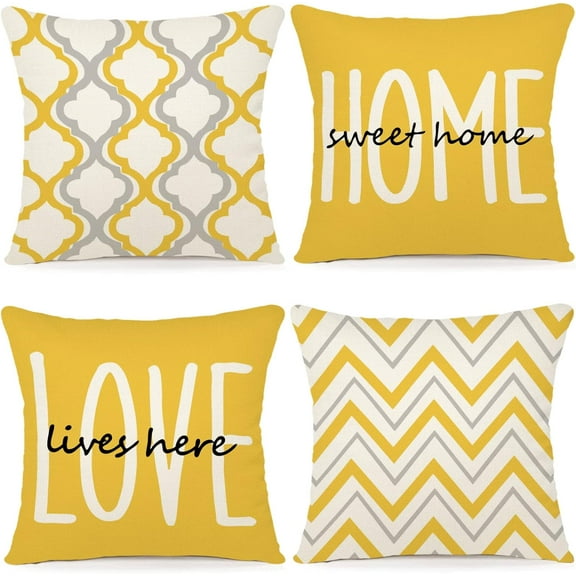 Farmhouse Pillow Covers 18x18 Set of 4 Throw Pillow Covers Rustic Linen Decorative Pillows Square Cushion Covers for Couch Sofa Bedroom Home Decor