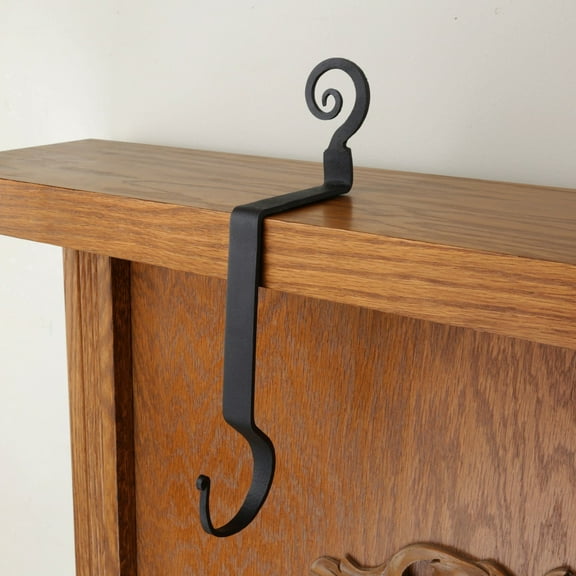 Renovator's Supply Christmas Stocking Holder Black Wrought Iron 10" H Pigtail Stockings Hanger