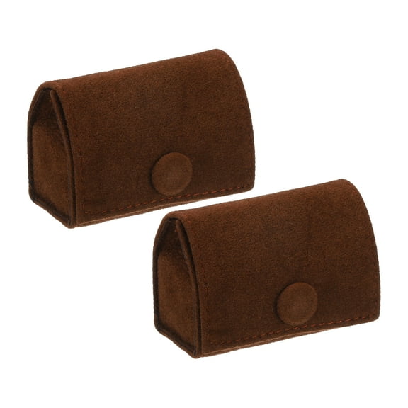 Uxcell Velvet Ring Box, 2 Pack Travel Ring Box Jewelry Holder Portable Mini Jewelry Case Organizer for Rings, Brown