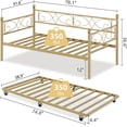 thumbnail image 2 of Tamaño individual size gold metal daybed con trundle floral cabecero heavy duty steel slats ideal para para living & guest rooms, 2 of 7