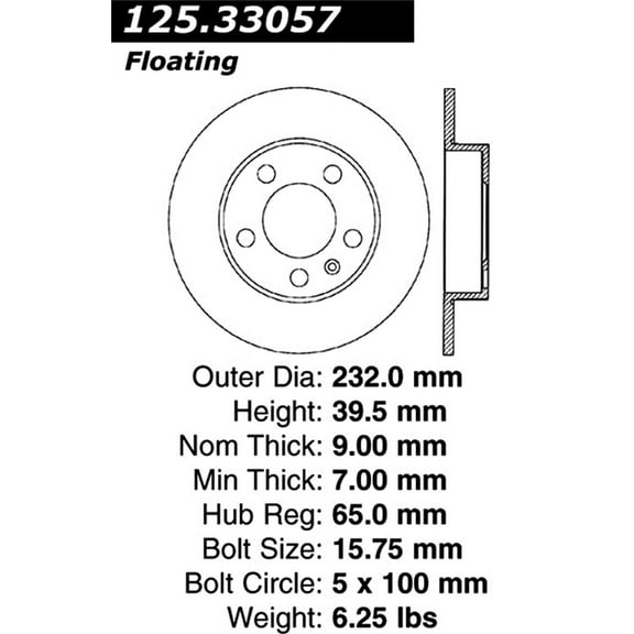 Centric 125.33057 Premium High-Carbon Rotor Fits select: 1998-2005 VOLKSWAGEN JETTA, 1998-2010 VOLKSWAGEN NEW BEETLE