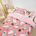 thumbnail image 3 of Homewish Cartoon Halloween Ghost Bedding,Spider Web Bat Pattern Duvet Cover Full,Blush Pink White,Pink Reversible,3 Pieces,1 Duvet Cover and 2 Pillowcases, 3 of 6