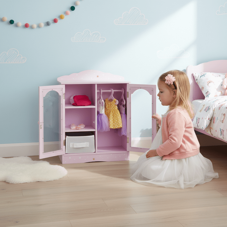 Olivia's Little World Twinkle Stars Wooden Armoire with Hangers