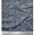 thumbnail image 1 of Soimoi Polyester Crepe Fabric Stripes & Whale Fish Ocean Printed Fabric 1 Yard 42 Inch Wide, 1 of 3