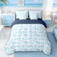 thumbnail image 3 of Manfei Teal White Seashell Bow Starfish Bedding Comforter Set for Kids Boys and Girls, Cartoon Sealife Full Bedding Set, Navy Reversible 7-Piece, 3 of 6