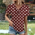 thumbnail image 3 of JTZGDY Polka Dot Tops for Women Dressy Casual Summer Button V Neck Graphic T-Shirts Loose Oversized Comfy Tunic Blouse Wine S, 3 of 5