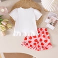 thumbnail image 3 of Faraee Toddler Baby Girls Summer Clothes Short Sleeve T-Shirt Tops Ruffled Shorts Sets Bow Strawberry Cow Print Casual Homewear Outfit White Size 12-18 Months, 3 of 8