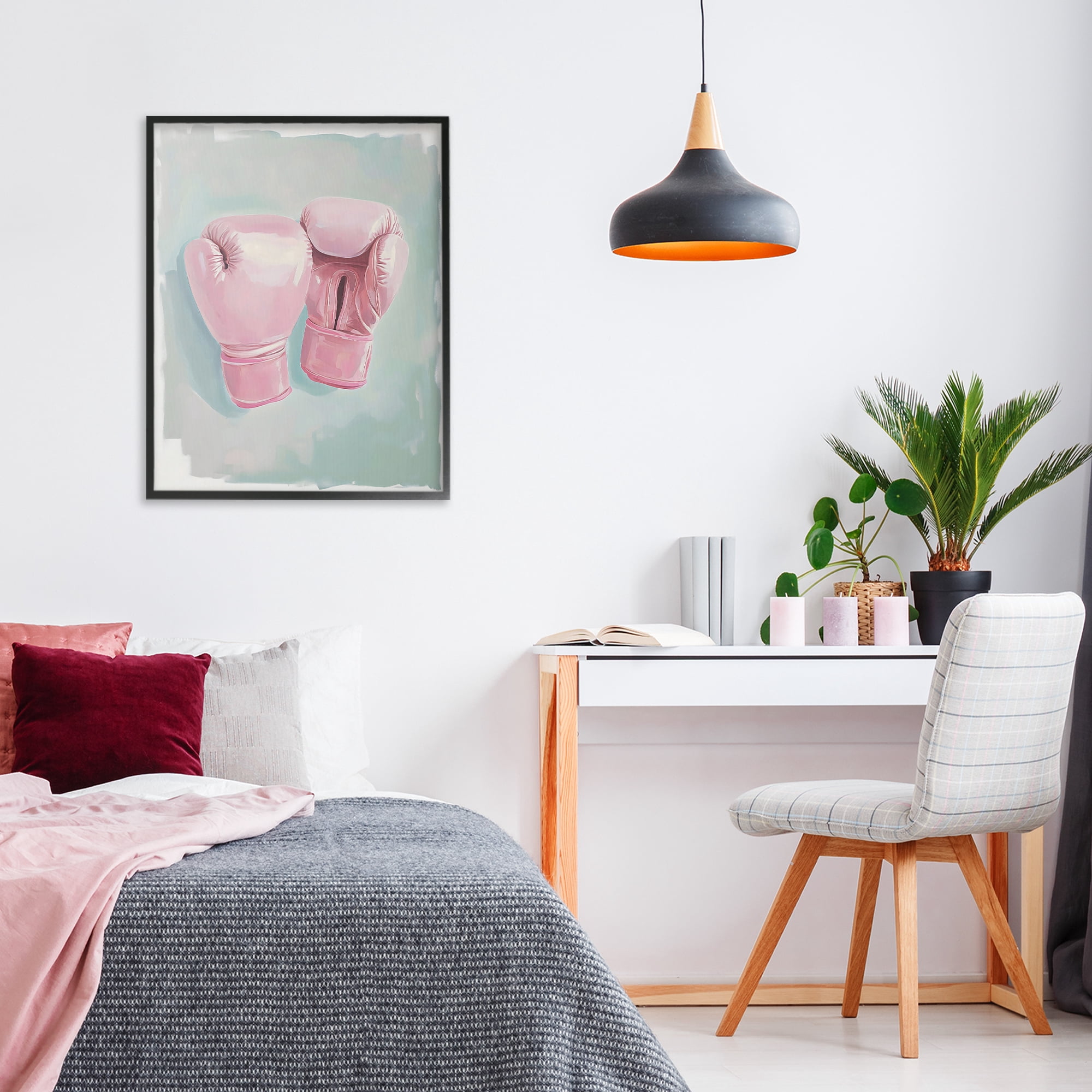 Stupell Industries Feminine Pink Boxing Gloves Black Framed Giclee Art, design by The Prints Vibe