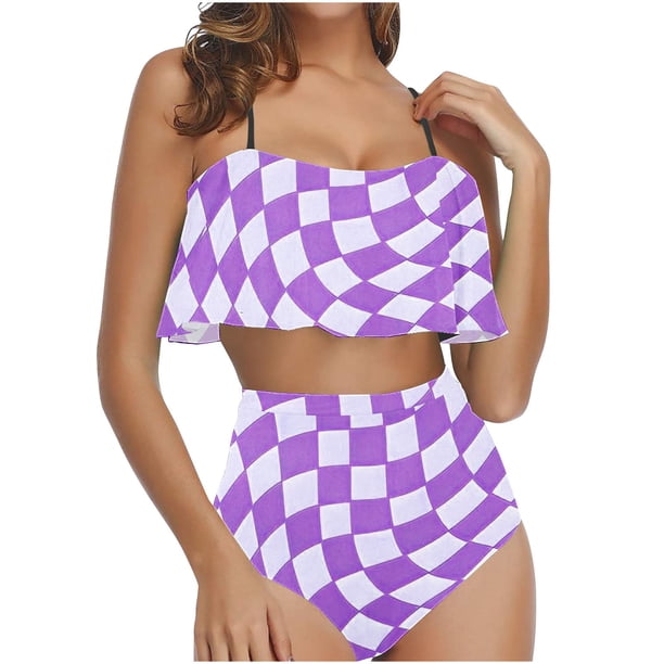 Bikini de Mujer Trajes de Baño Bikini con Ruffles Conjunto con Sujetador Acolchado Extraíble, Pantalones Cortos de Cintura Alta para la Playa