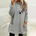 thumbnail image 2 of IROINNID Fall Shirts for Women Long Sleeve Tops Winter Warm Loose Fit Solid Plush Crewneck Long Pullover Thermal Homewear Tops with Pocket,Gray, 2 of 4