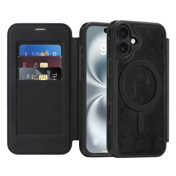 Allytechgroup iPhone 12 Pro / 12 Wallet Case Compatible with MagSafe, PU Leather Folio Card Holder RFID Blocking Shockproof Flip Cover Hidden Closure Phone Case for Apple iPhone 12 Pro/12,Black