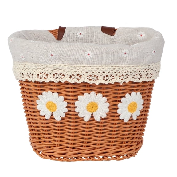Vintage Daisy Wicker Basket for 12 14 16 Inch Kids Girls Bike ,Decorative Storage with Burlap Liner