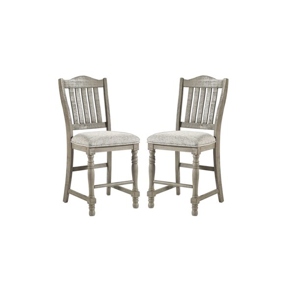 Simple Relax Set of 2 Upholstered Counter Height Chairs with Slatted Back in Light Grey