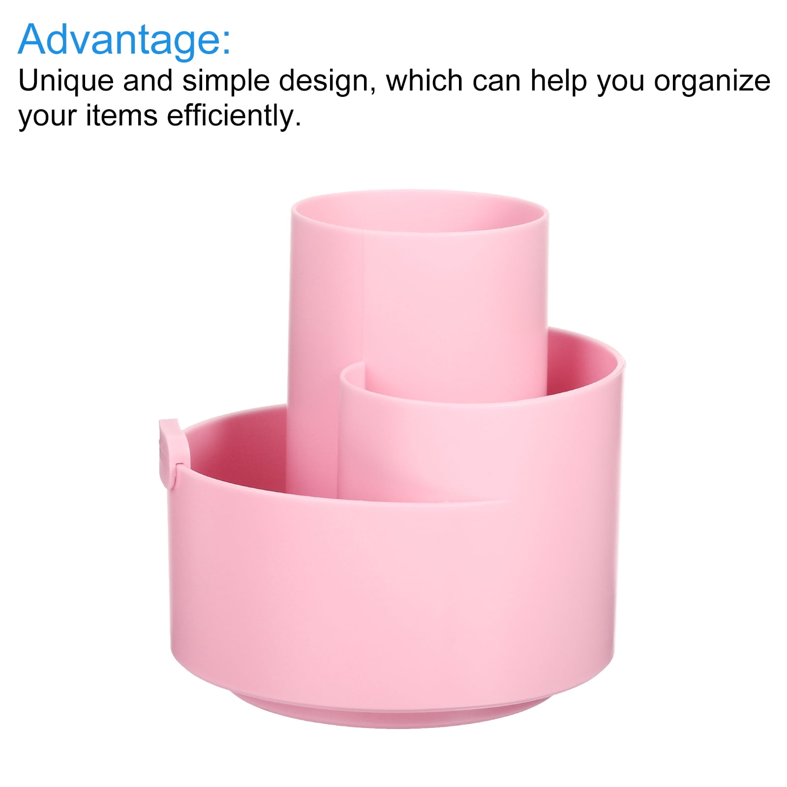 Unique Bargains Rotary Pen Holder 3 Slots Makeup Brush Desktop Organizer Pink