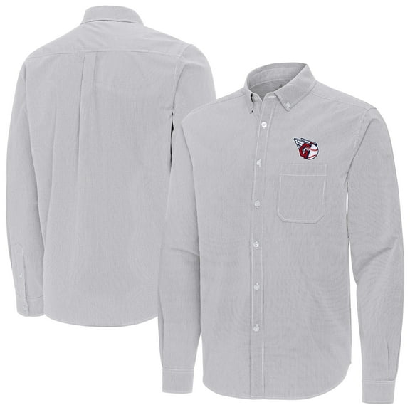 Men's Antigua Gray Cleveland Guardians Porter Woven Long Sleeve Button-Down Shirt